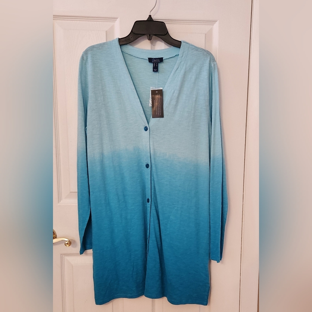 Denim & Co Beach Blue Dip Dye LS Cardigan Sweater NWT Size M